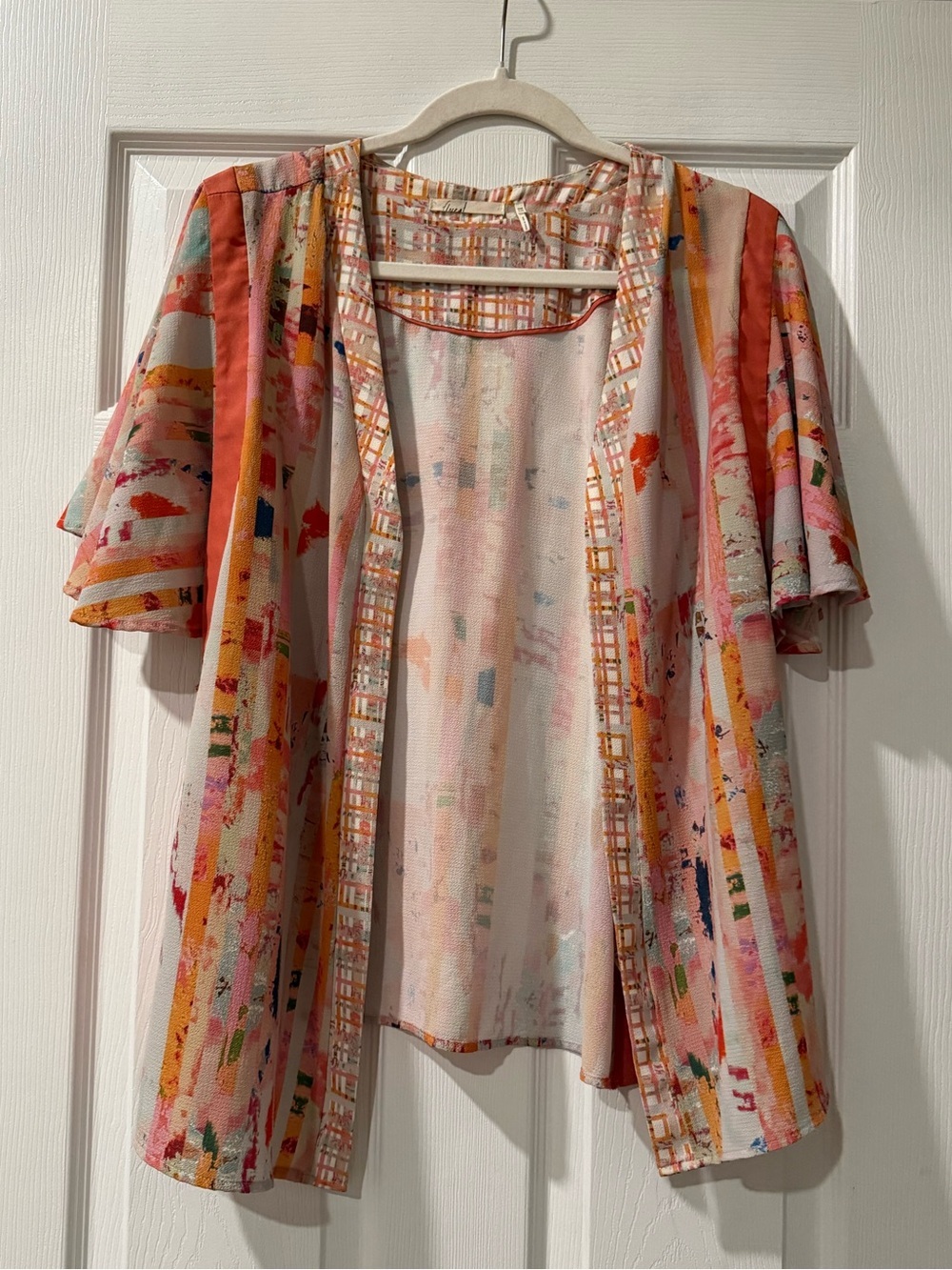 Floreat Anthropologie Abstract Print Open Front Kimono Cardigan